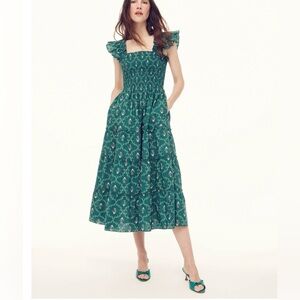 The Ellie Nap Dress - Emerald Trellis size XS